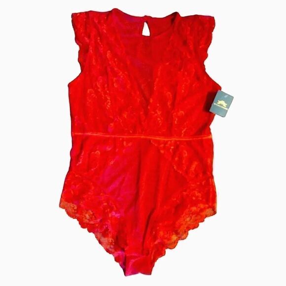 Just Sexy Barbados Cherry One Piece Lace Bodysuit Intimates Large NWT - Picture 4 of 14